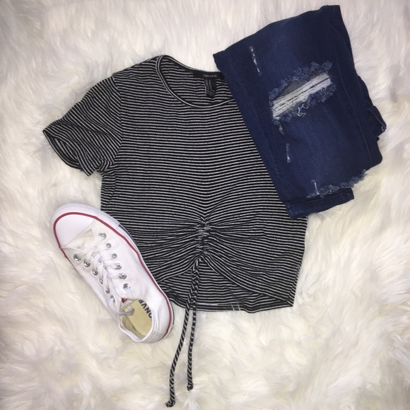 ♥️SOLD F21 Striped, Ruched Drawstring, Crop Top - Picture 2 of 7